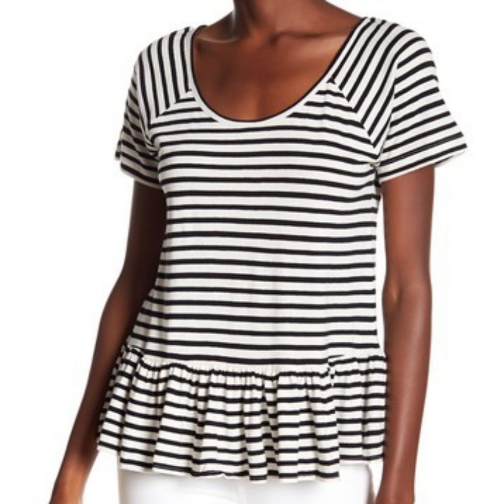 LUCKY BRAND Crisscross Back Striped Peplum Tee